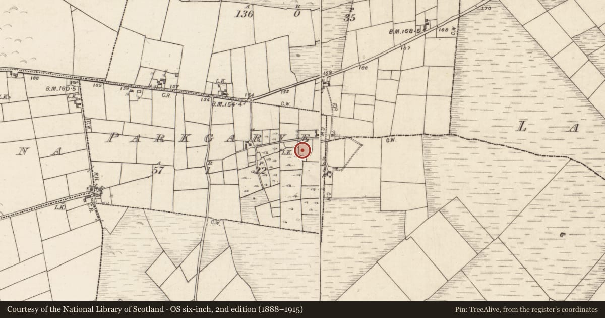 Ordnance Survey six-inch map, 2nd edition (1888–1915) covering the location of Enclosure, Parkgarve, County Galway, with a pin at the register's coordinates