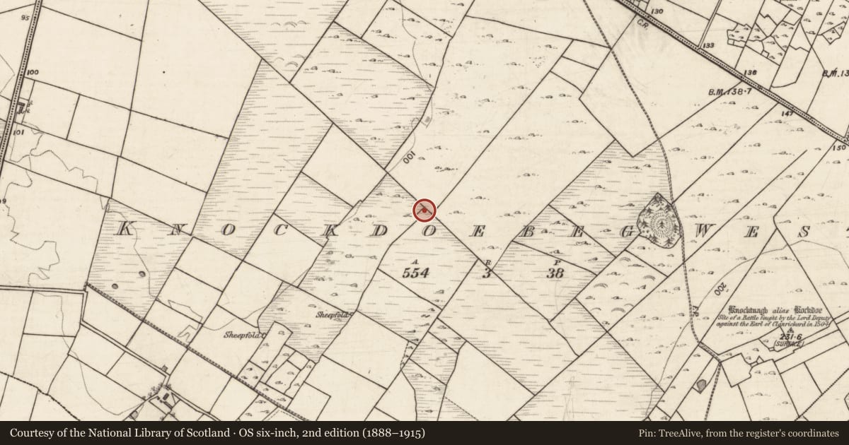Ordnance Survey six-inch map, 2nd edition (1888–1915) covering the location of Ringfort - cashel, Knockdoebeg West, County Galway, with a pin at the register's coordinates