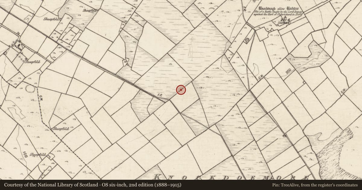 Ordnance Survey six-inch map, 2nd edition (1888–1915) covering the location of Ringfort - rath, Knockdoebeg West, County Galway, with a pin at the register's coordinates