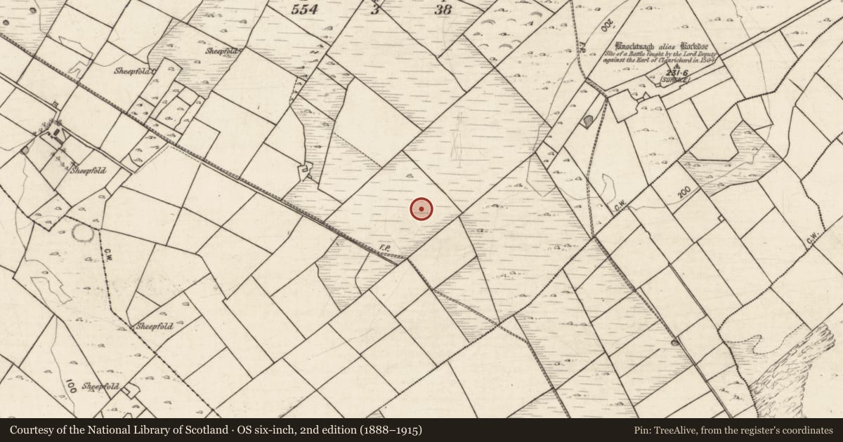 Ordnance Survey six-inch map, 2nd edition (1888–1915) covering the location of House - indeterminate date, Knockdoebeg West, County Galway, with a pin at the register's coordinates