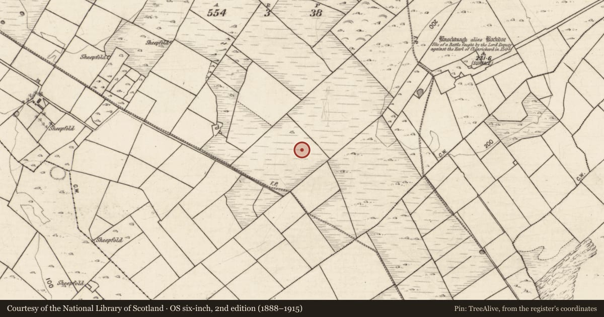Ordnance Survey six-inch map, 2nd edition (1888–1915) covering the location of Hut site, Knockdoebeg West, County Galway, with a pin at the register's coordinates