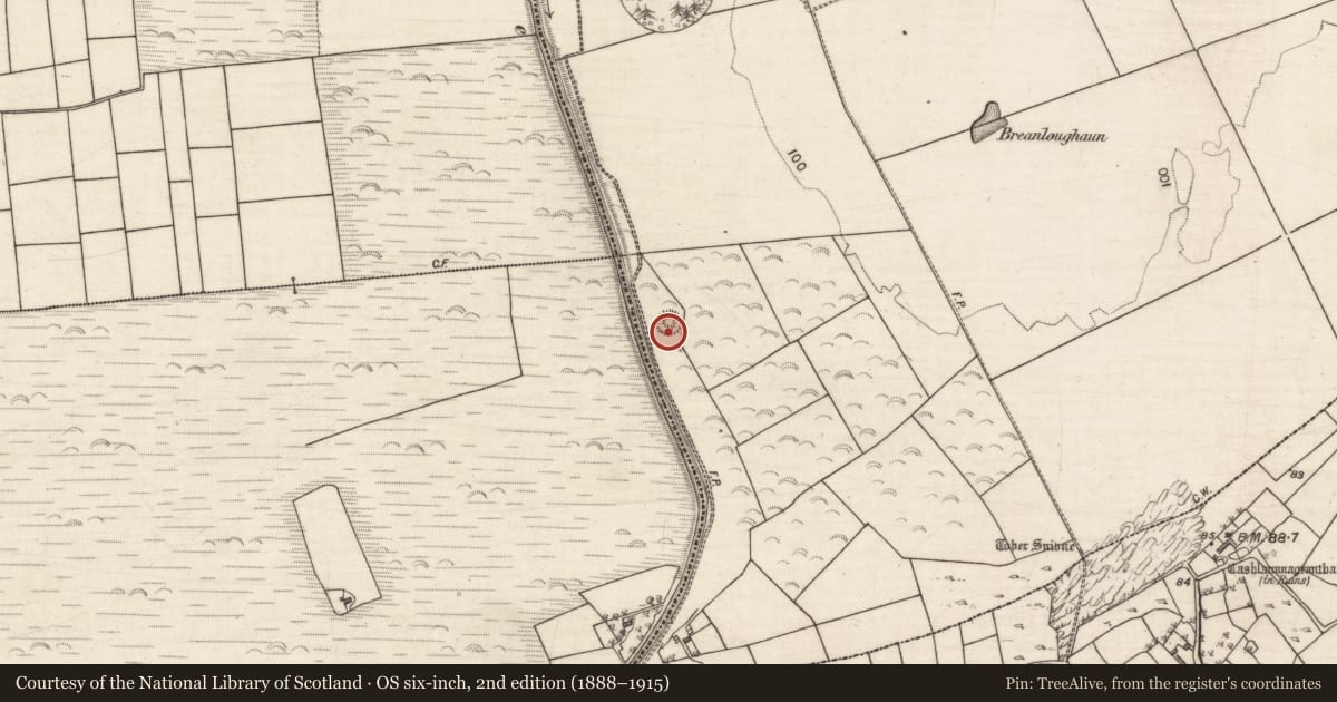 Ordnance Survey six-inch map, 2nd edition (1888–1915) covering the location of Enclosure, Coolaran, County Galway, with a pin at the register's coordinates