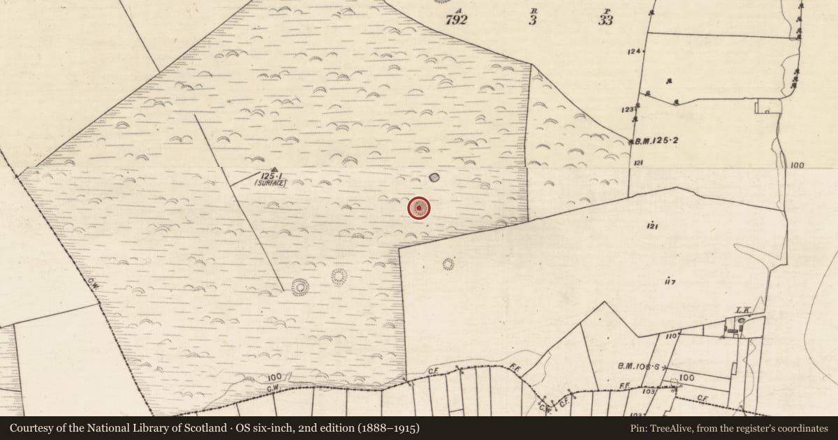 Ordnance Survey six-inch map, 2nd edition (1888–1915) covering the location of Barrow - ring-barrow, Corbally South, County Galway, with a pin at the register's coordinates