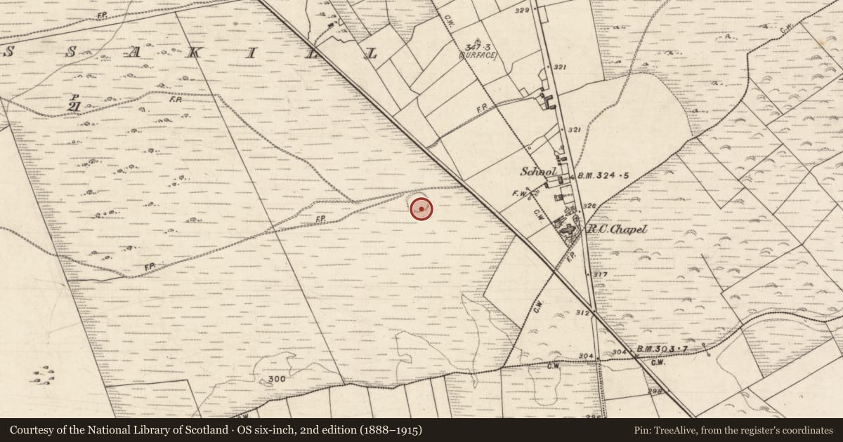 Ordnance Survey six-inch map, 2nd edition (1888–1915) covering the location of Earthwork, Caherlissakill, County Galway, with a pin at the register's coordinates