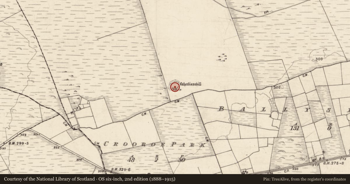 Ordnance Survey six-inch map, 2nd edition (1888–1915) covering the location of Ringfort - unclassified, Caherlissakill, County Galway, with a pin at the register's coordinates