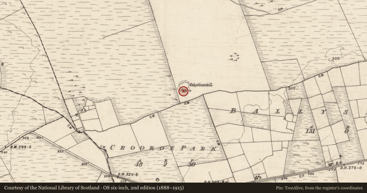 Ordnance Survey six-inch map, 2nd edition (1888–1915) covering the location of Souterrain, Caherlissakill, County Galway, with a pin at the register's coordinates
