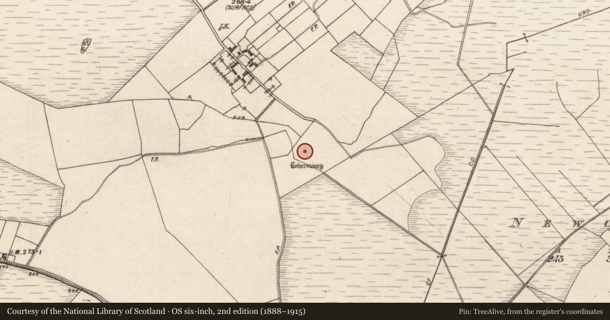 Ordnance Survey six-inch map, 2nd edition (1888–1915) covering the location of Fulacht fia, Corrantarramud, County Galway, with a pin at the register's coordinates