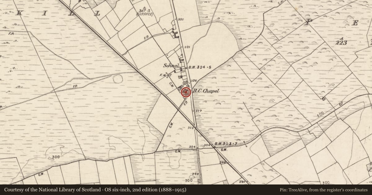 Ordnance Survey six-inch map, 2nd edition (1888–1915) covering the location of Church, Garraunard, County Galway, with a pin at the register's coordinates
