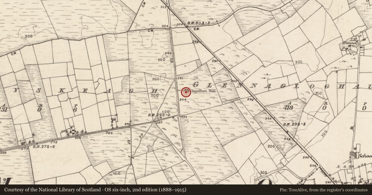 Ordnance Survey six-inch map, 2nd edition (1888–1915) covering the location of Well, Glennagloghaun North, County Galway, with a pin at the register's coordinates
