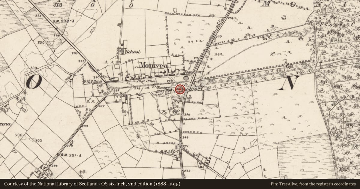Ordnance Survey six-inch map, 2nd edition (1888–1915) covering the location of Church, Glennagloghaun South, County Galway, with a pin at the register's coordinates