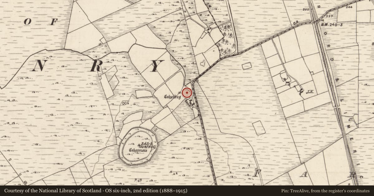 Ordnance Survey six-inch map, 2nd edition (1888–1915) covering the location of Enclosure, Kilskeagh, County Galway, with a pin at the register's coordinates