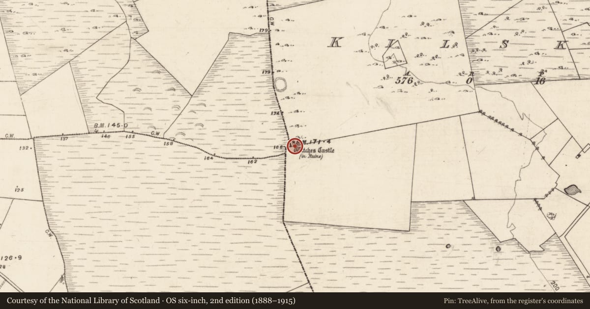 Ordnance Survey six-inch map, 2nd edition (1888–1915) covering the location of Castle - hall-house, Kilskeagh, County Galway, with a pin at the register's coordinates