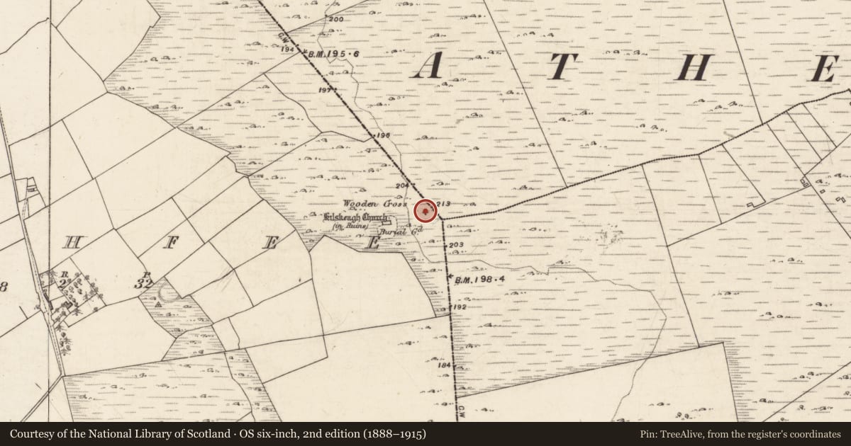 Ordnance Survey six-inch map, 2nd edition (1888–1915) covering the location of Cross - Market cross, Rathfee, County Galway, with a pin at the register's coordinates