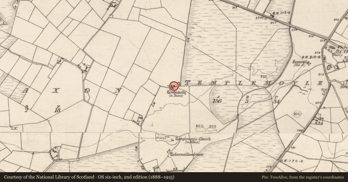 Ordnance Survey six-inch map, 2nd edition (1888–1915) covering the location of Enclosure, Tisaxon, Templemoyle, County Galway, with a pin at the register's coordinates