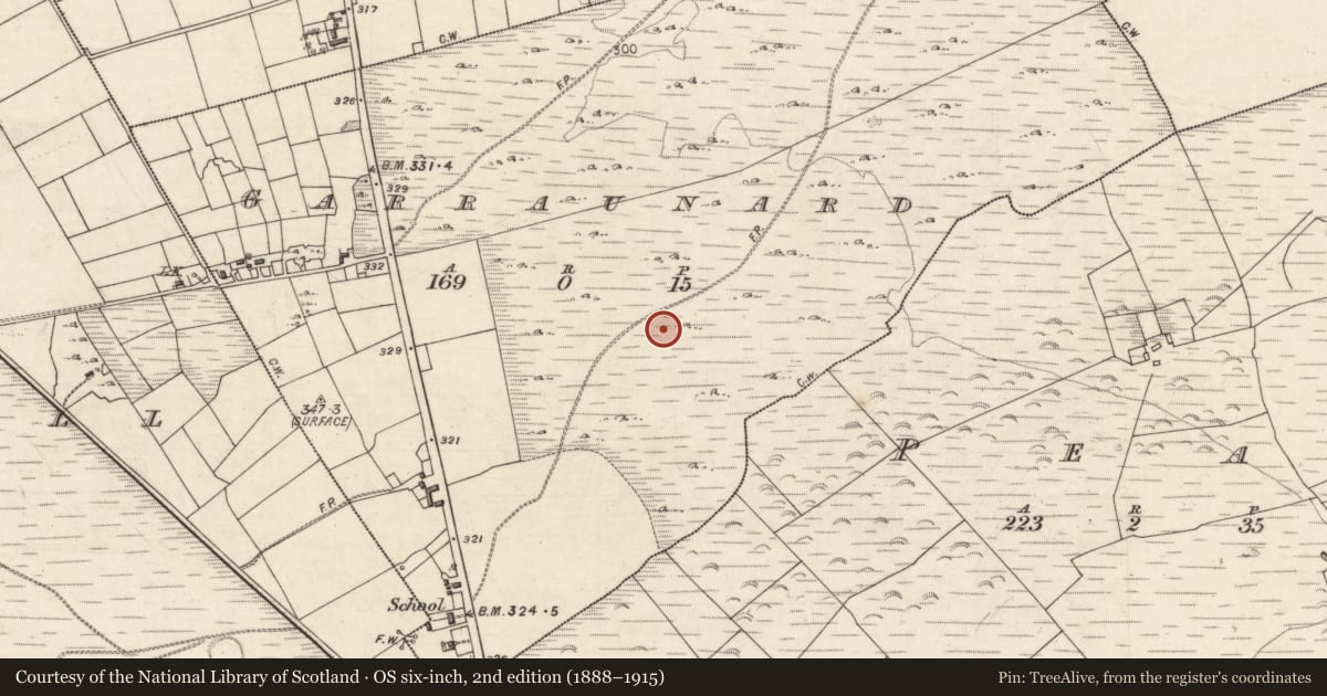 Ordnance Survey six-inch map, 2nd edition (1888–1915) covering the location of Settlement cluster, Garraunard, County Galway, with a pin at the register's coordinates
