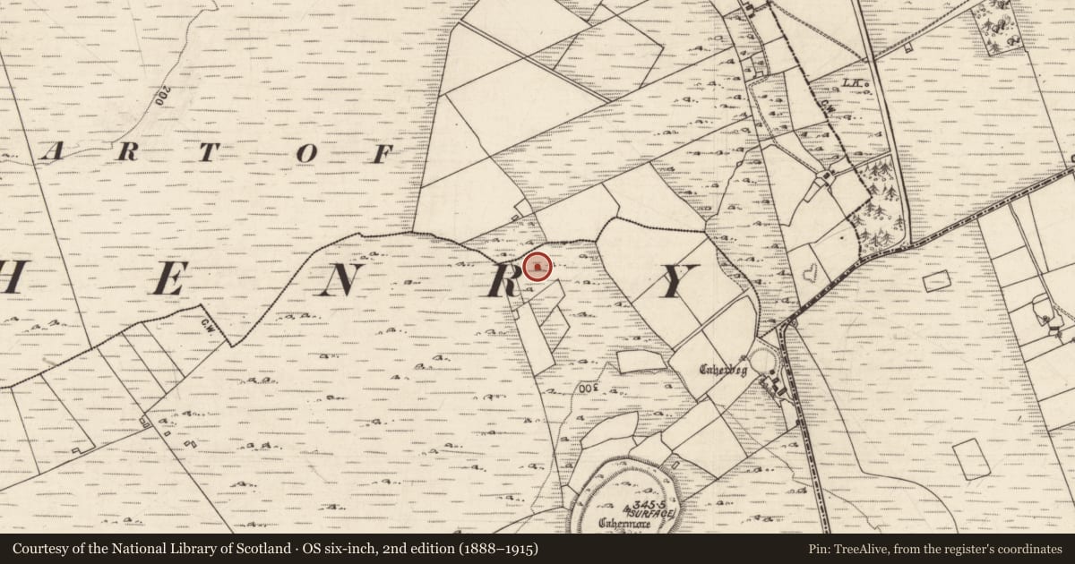 Ordnance Survey six-inch map, 2nd edition (1888–1915) covering the location of Enclosure, Kilskeagh, County Galway, with a pin at the register's coordinates