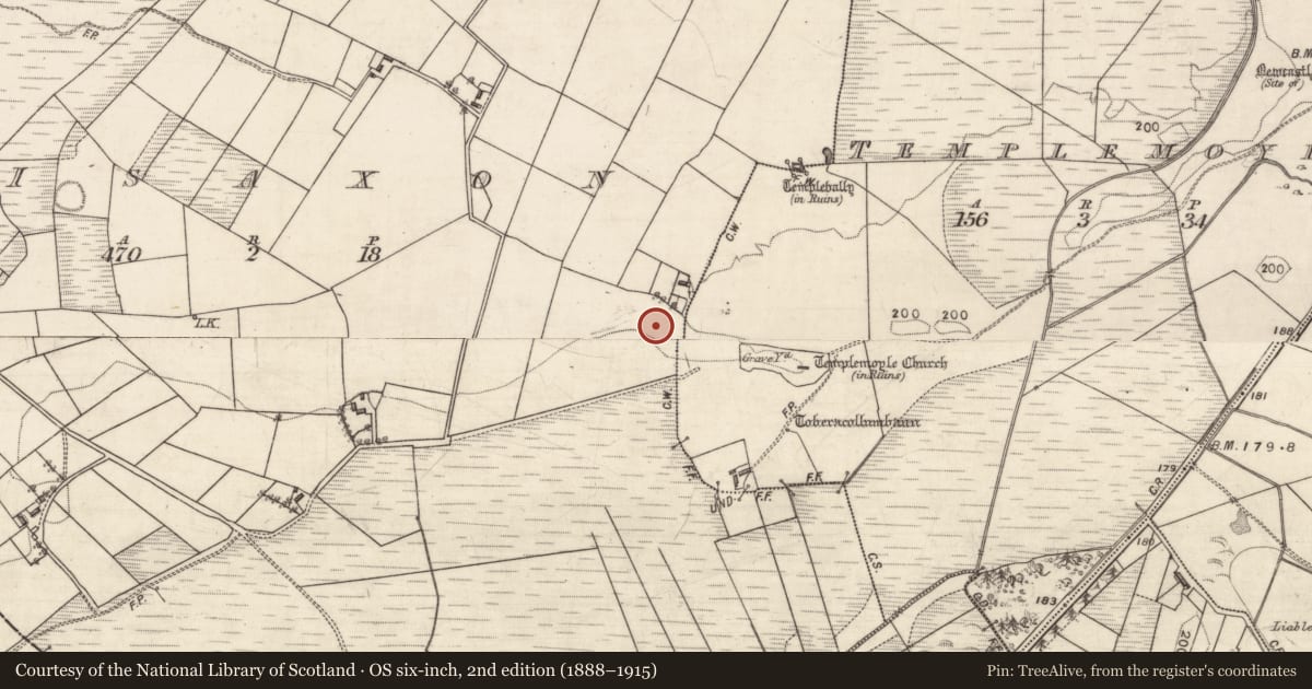 Ordnance Survey six-inch map, 2nd edition (1888–1915) covering the location of Burial, Tisaxon, County Galway, with a pin at the register's coordinates