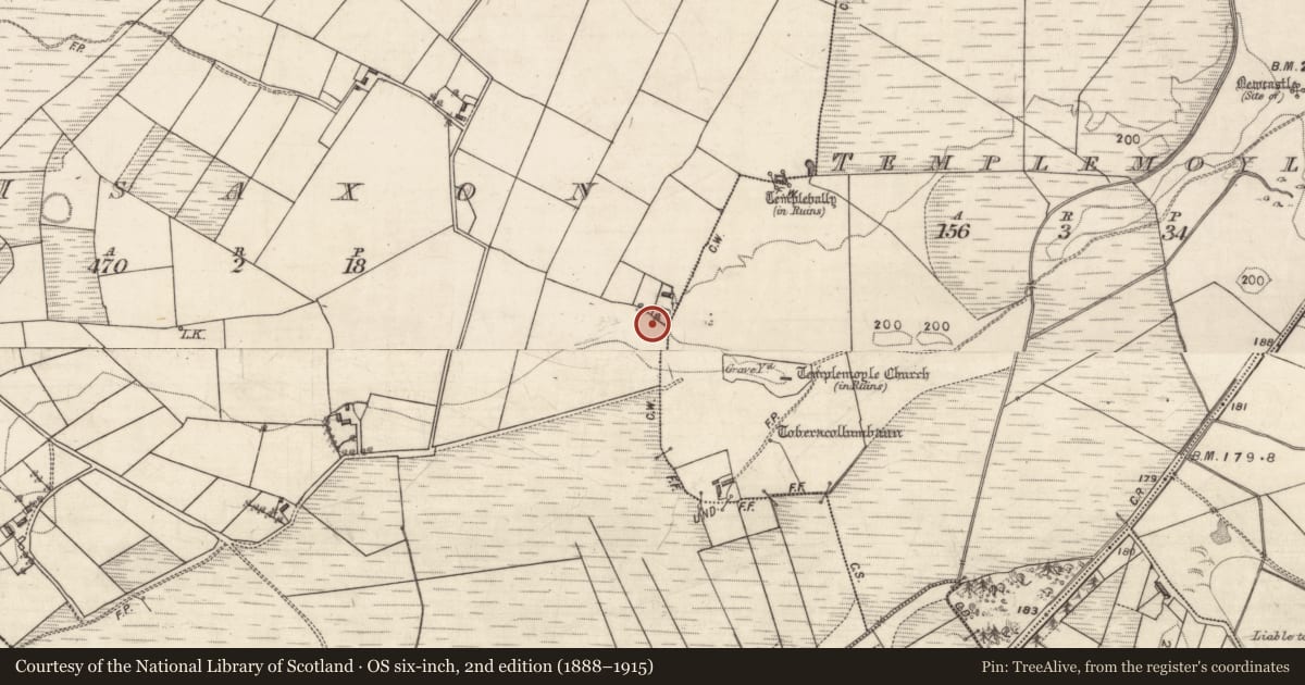 Ordnance Survey six-inch map, 2nd edition (1888–1915) covering the location of Souterrain, Tisaxon, County Galway, with a pin at the register's coordinates