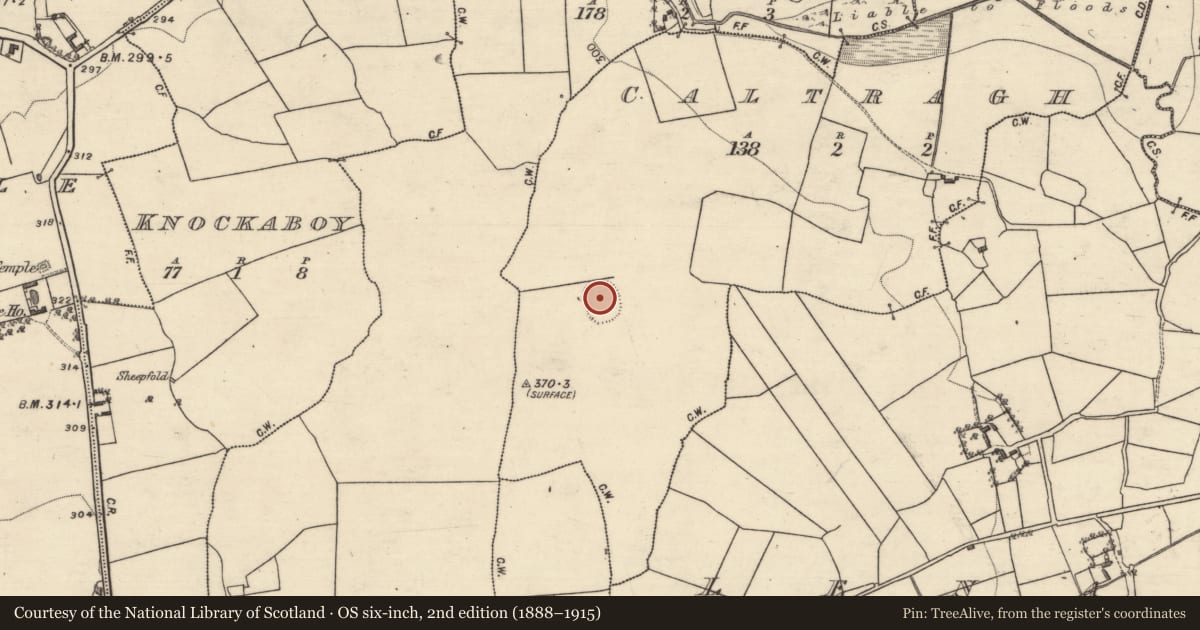 Ordnance Survey six-inch map, 2nd edition (1888–1915) covering the location of Enclosure, Caltragh, County Galway, with a pin at the register's coordinates