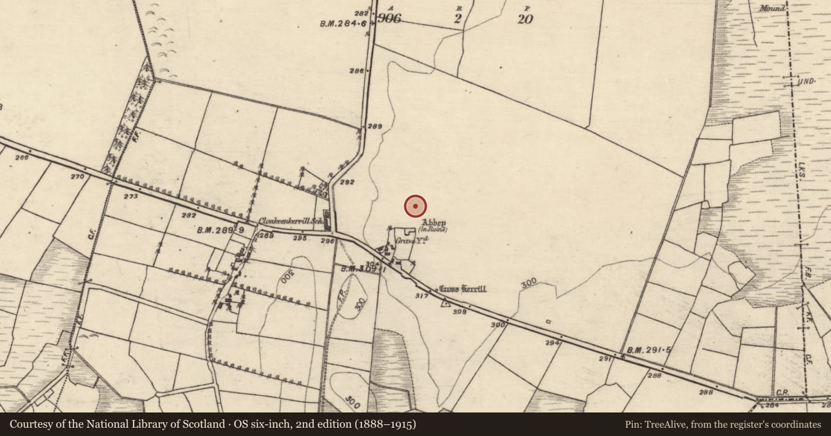 Ordnance Survey six-inch map, 2nd edition (1888–1915) covering the location of Field system, Clonkeenkerrill, County Galway, with a pin at the register's coordinates