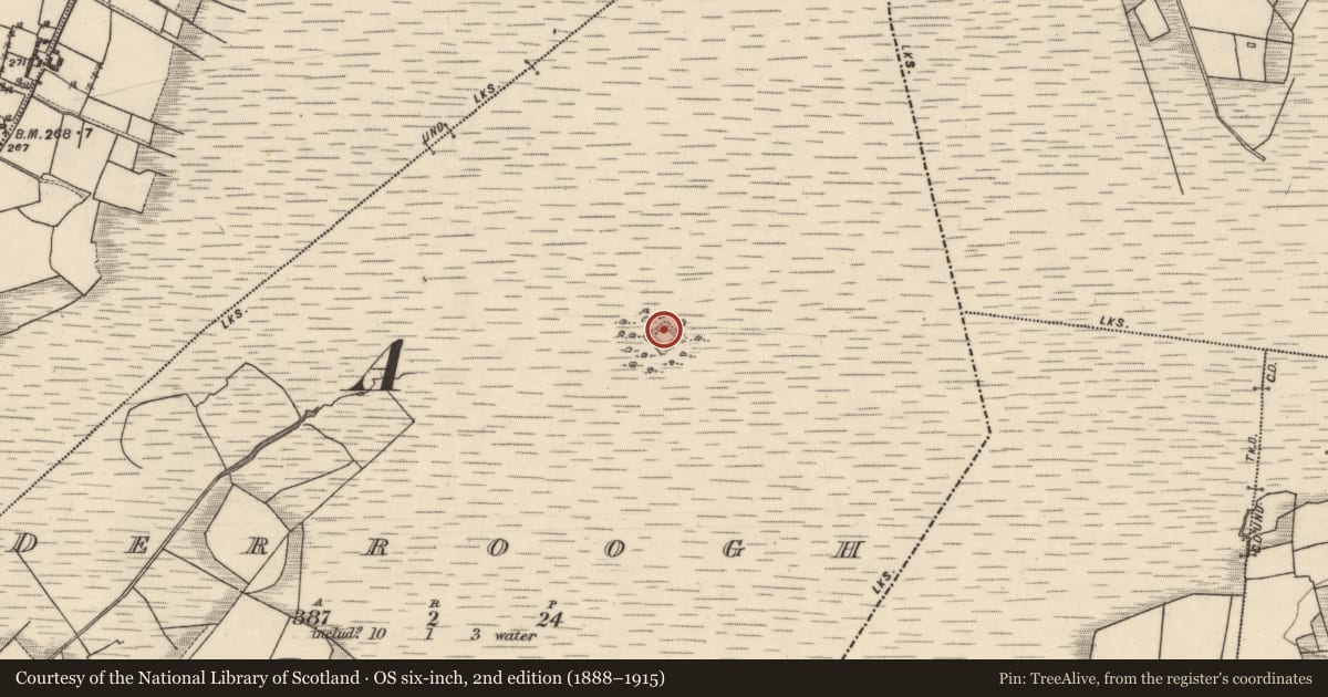 Ordnance Survey six-inch map, 2nd edition (1888–1915) covering the location of Enclosure, Derroogh, County Galway, with a pin at the register's coordinates