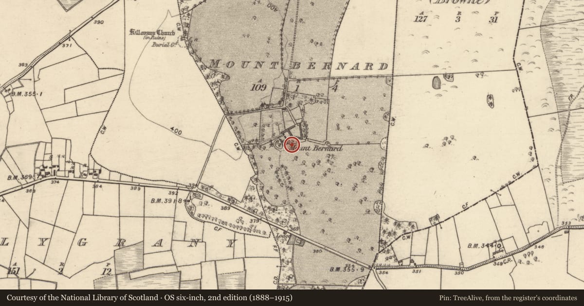 Ordnance Survey six-inch map, 2nd edition (1888–1915) covering the location of House - 18th/19th century, Mountbernard, County Galway, with a pin at the register's coordinates