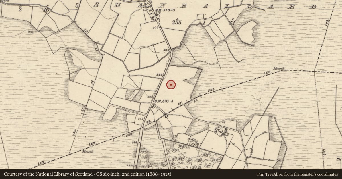 Ordnance Survey six-inch map, 2nd edition (1888–1915) covering the location of Earthwork, Shanballard, County Galway, with a pin at the register's coordinates