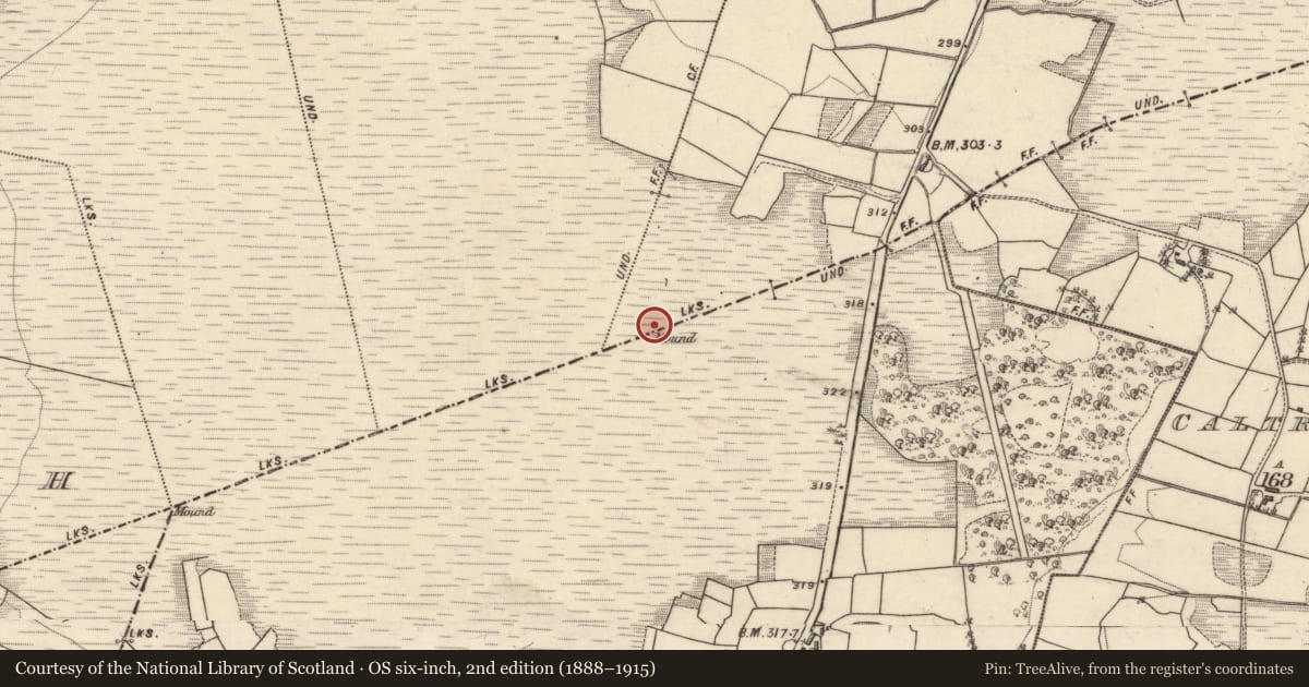 Ordnance Survey six-inch map, 2nd edition (1888–1915) covering the location of Boundary mound, Clooncah, Shanballard, County Galway, with a pin at the register's coordinates