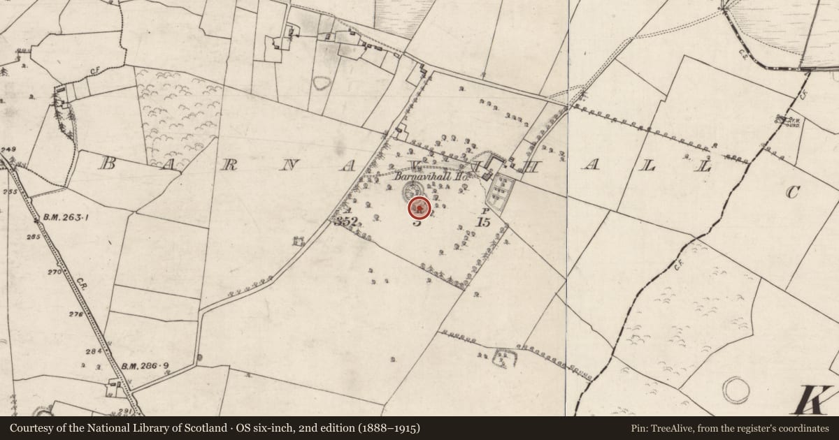 Ordnance Survey six-inch map, 2nd edition (1888–1915) covering the location of Enclosure, Barnavihall, County Galway, with a pin at the register's coordinates