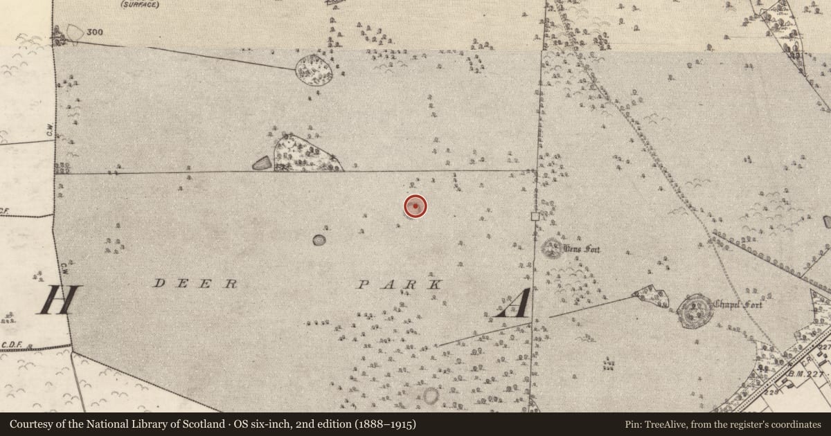 Ordnance Survey six-inch map, 2nd edition (1888–1915) covering the location of Enclosure, Clonbrock Demesne, County Galway, with a pin at the register's coordinates