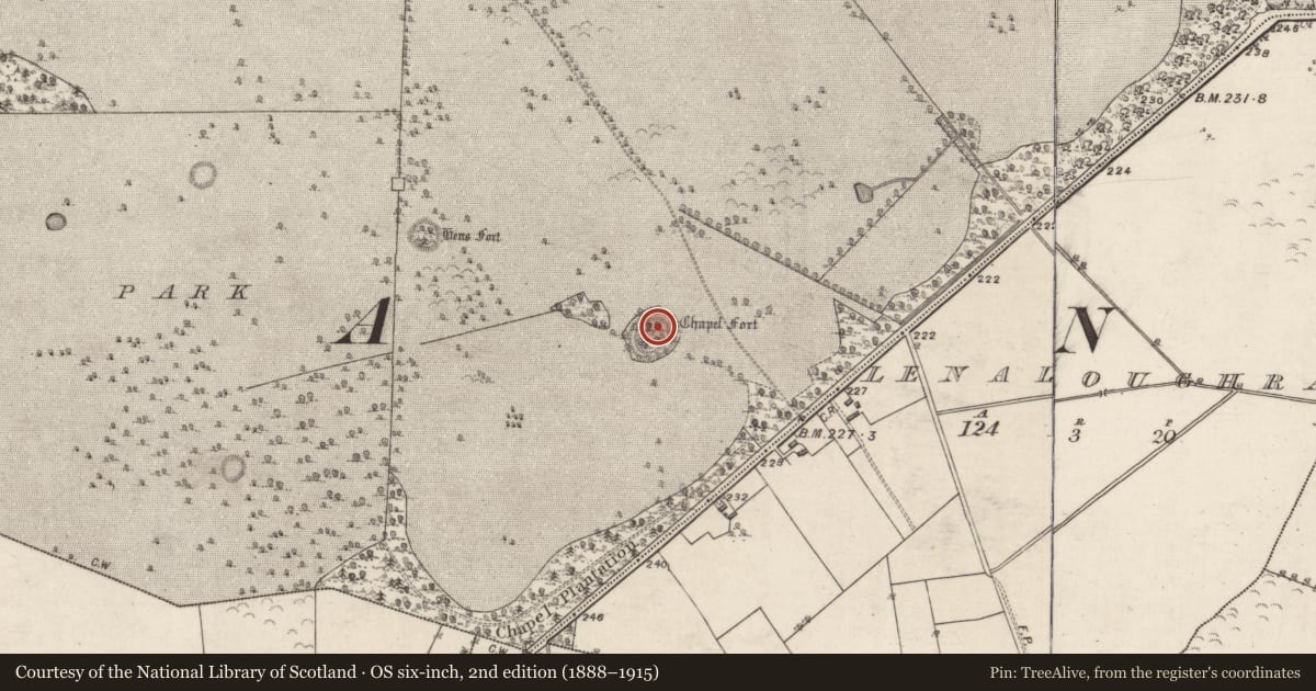 Ordnance Survey six-inch map, 2nd edition (1888–1915) covering the location of Ringfort - unclassified, Clonbrock Demesne, County Galway, with a pin at the register's coordinates