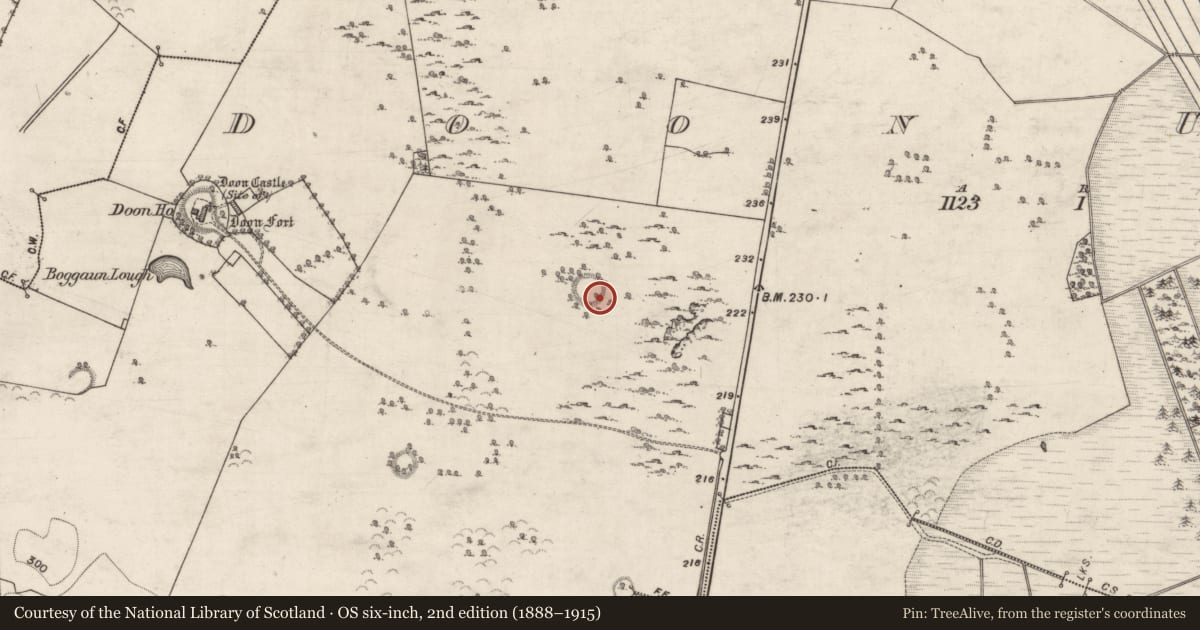 Ordnance Survey six-inch map, 2nd edition (1888–1915) covering the location of Enclosure, Doon Upper, County Galway, with a pin at the register's coordinates