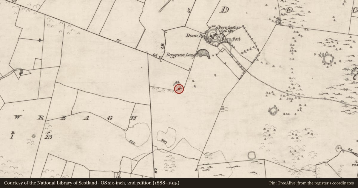 Ordnance Survey six-inch map, 2nd edition (1888–1915) covering the location of Enclosure, Doon Upper, County Galway, with a pin at the register's coordinates