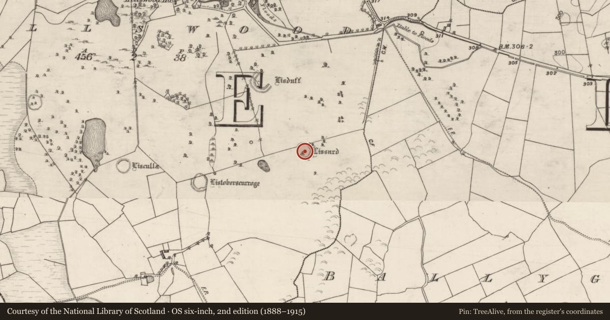 Ordnance Survey six-inch map, 2nd edition (1888–1915) covering the location of Enclosure, Hillswood, County Galway, with a pin at the register's coordinates