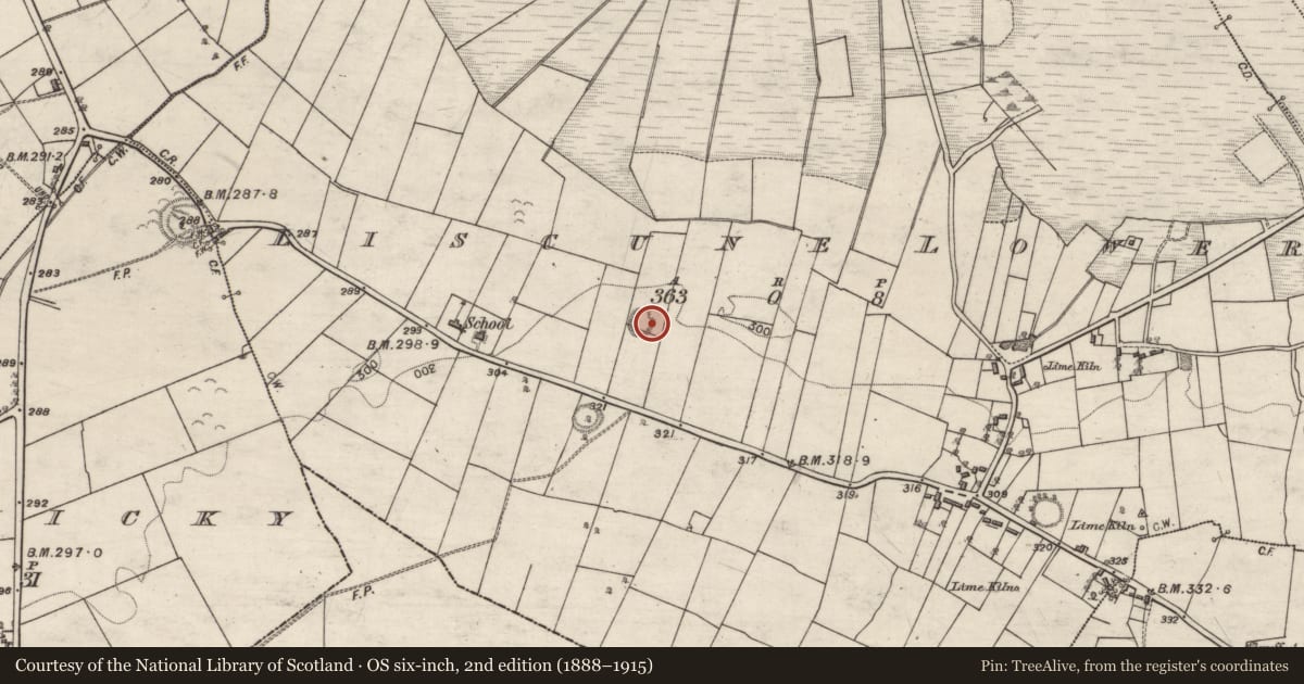 Ordnance Survey six-inch map, 2nd edition (1888–1915) covering the location of Enclosure, Liscune Lower, County Galway, with a pin at the register's coordinates
