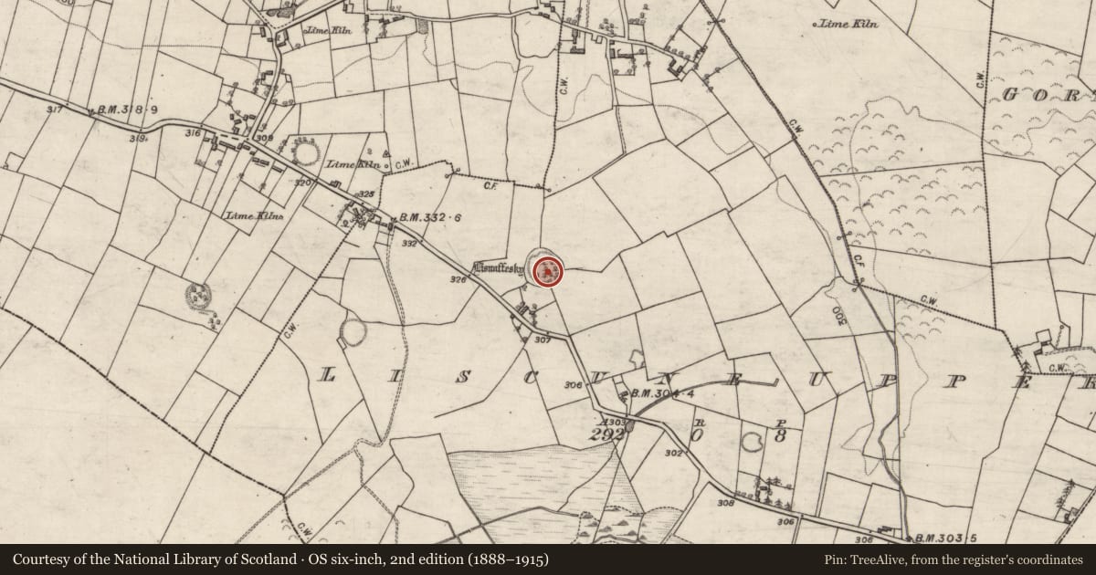 Ordnance Survey six-inch map, 2nd edition (1888–1915) covering the location of Souterrain, Liscune Upper, County Galway, with a pin at the register's coordinates