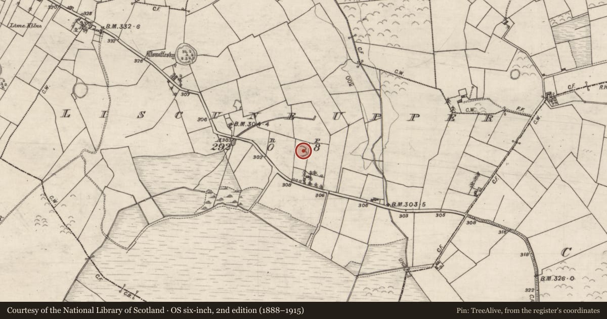 Ordnance Survey six-inch map, 2nd edition (1888–1915) covering the location of Enclosure, Liscune Upper, County Galway, with a pin at the register's coordinates