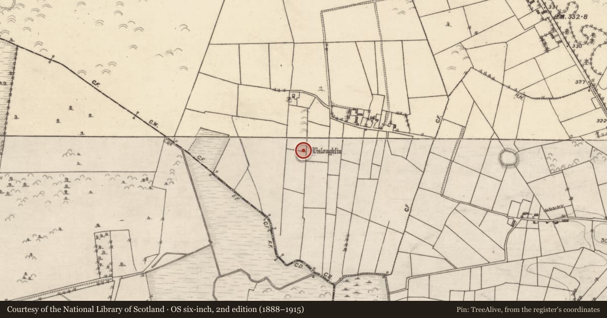 Ordnance Survey six-inch map, 2nd edition (1888–1915) covering the location of Ringfort - unclassified, Lisloughlin, County Galway, with a pin at the register's coordinates