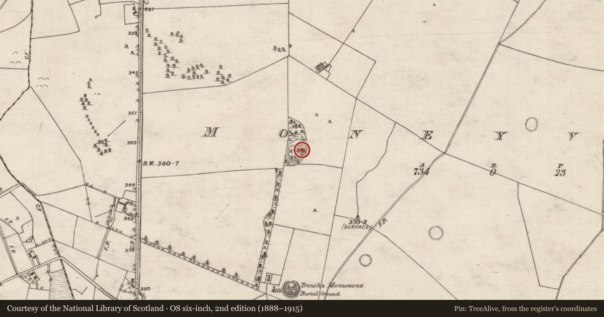 Ordnance Survey six-inch map, 2nd edition (1888–1915) covering the location of Ringfort - unclassified, Moneyveen, County Galway, with a pin at the register's coordinates