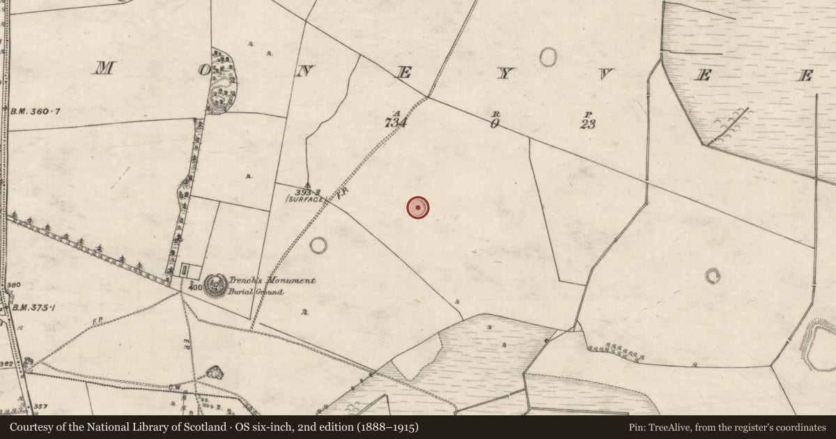 Ordnance Survey six-inch map, 2nd edition (1888–1915) covering the location of Ringfort - rath, Moneyveen, County Galway, with a pin at the register's coordinates