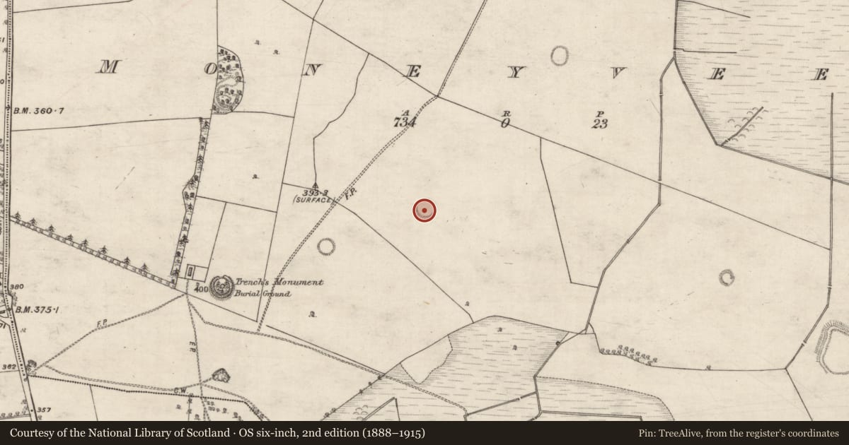 Ordnance Survey six-inch map, 2nd edition (1888–1915) covering the location of Souterrain, Moneyveen, County Galway, with a pin at the register's coordinates