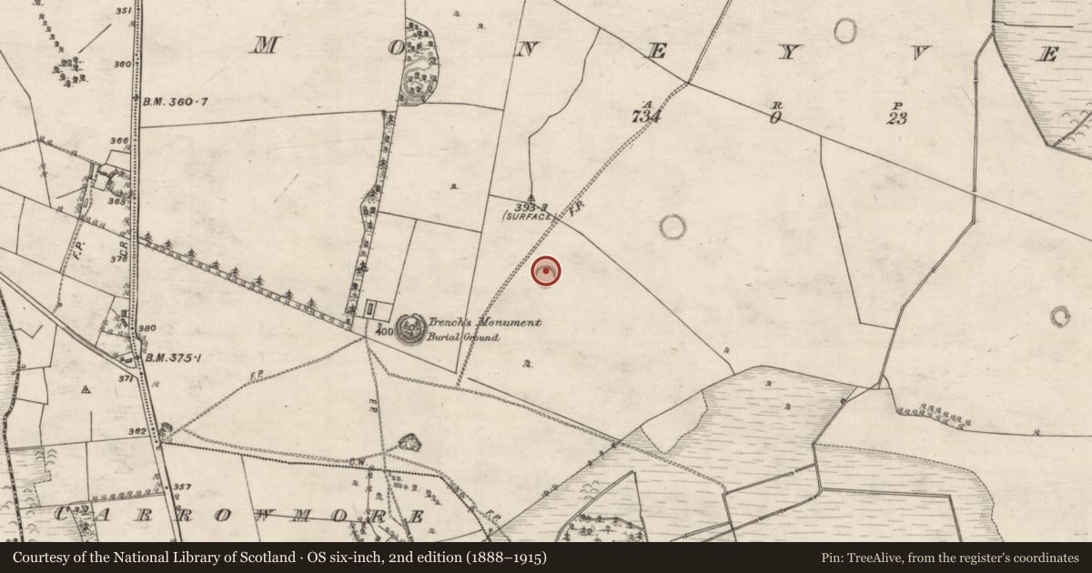 Ordnance Survey six-inch map, 2nd edition (1888–1915) covering the location of Souterrain, Moneyveen, County Galway, with a pin at the register's coordinates