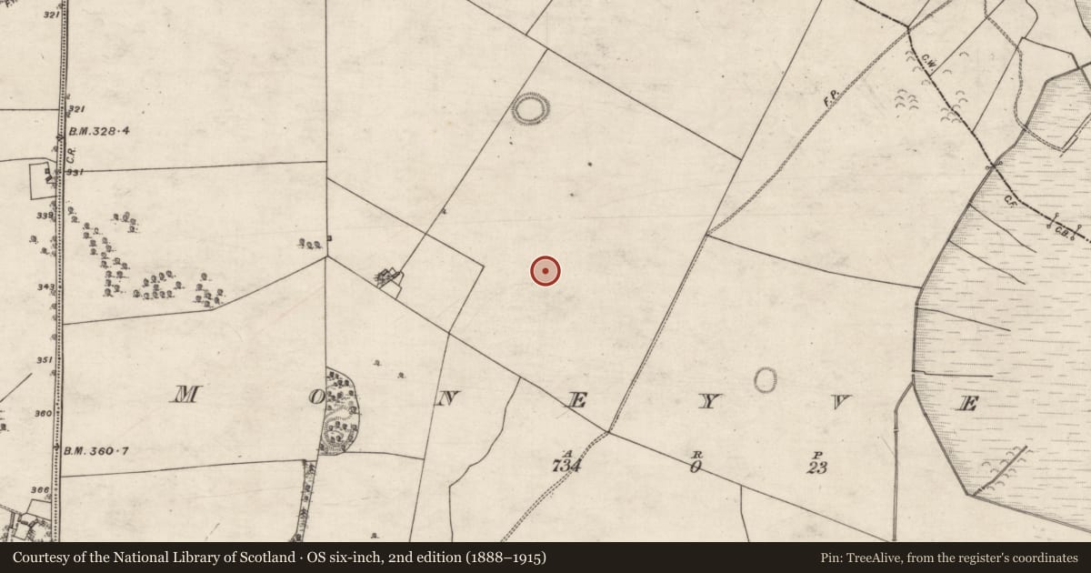 Ordnance Survey six-inch map, 2nd edition (1888–1915) covering the location of Enclosure, Moneyveen, County Galway, with a pin at the register's coordinates