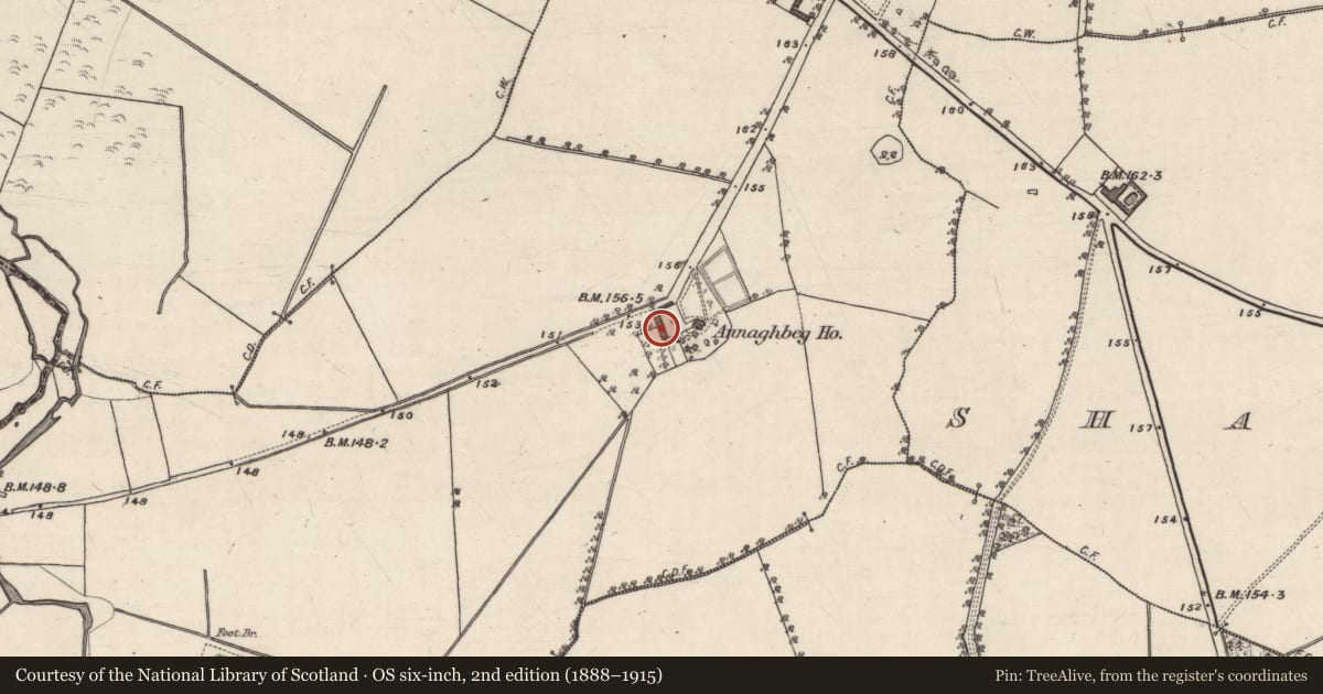 Ordnance Survey six-inch map, 2nd edition (1888–1915) covering the location of House - 18th/19th century, Annaghbeg, County Galway, with a pin at the register's coordinates