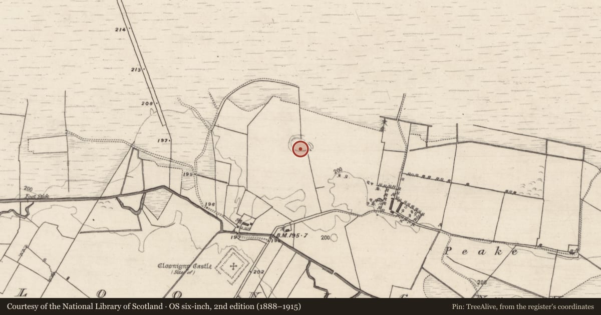 Ordnance Survey six-inch map, 2nd edition (1888–1915) covering the location of Ringfort - unclassified, Cloonigny, County Galway, with a pin at the register's coordinates