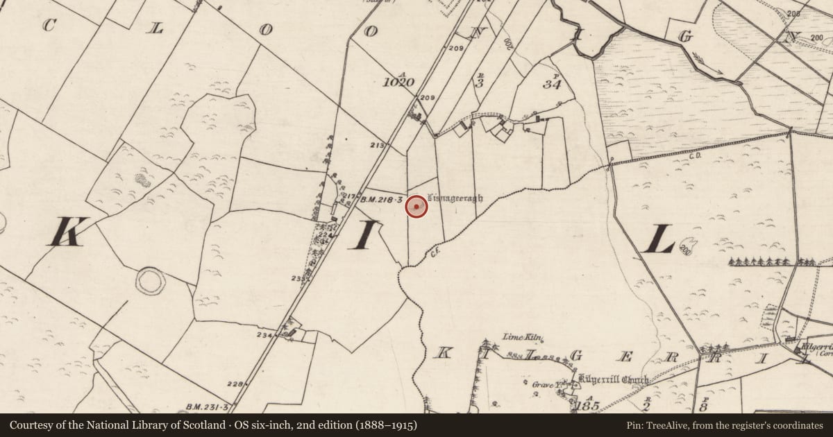 Ordnance Survey six-inch map, 2nd edition (1888–1915) covering the location of Ringfort - unclassified, Cloonigny, County Galway, with a pin at the register's coordinates