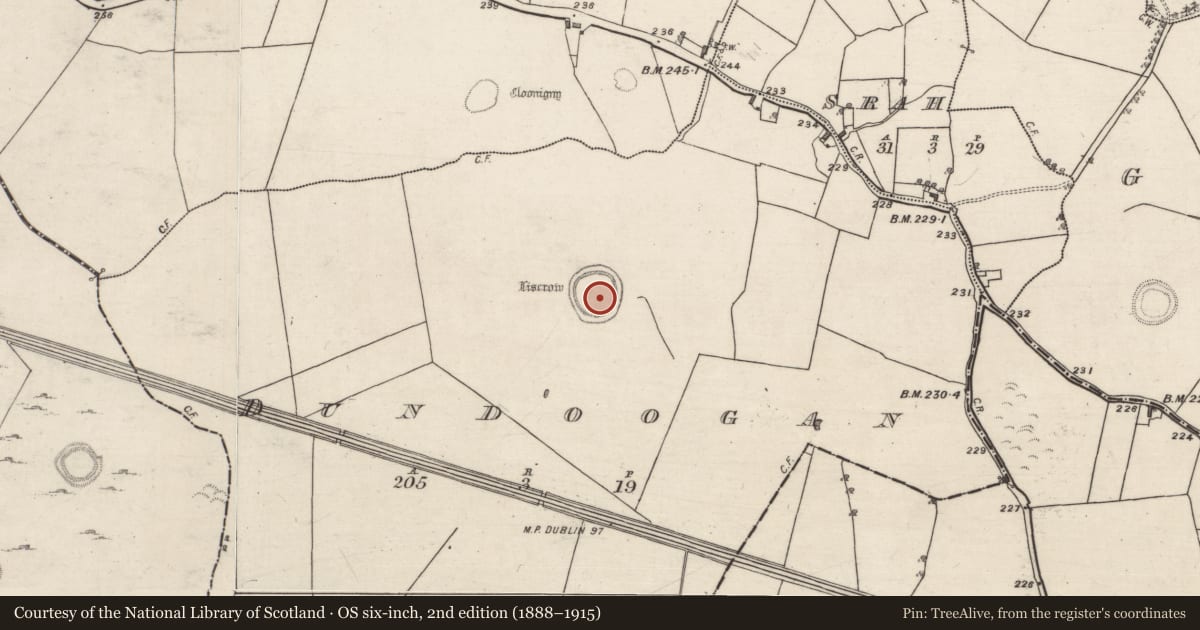 Ordnance Survey six-inch map, 2nd edition (1888–1915) covering the location of Souterrain, Dundoogan, County Galway, with a pin at the register's coordinates
