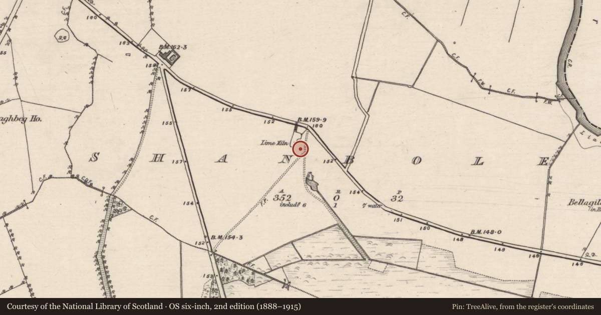 Ordnance Survey six-inch map, 2nd edition (1888–1915) covering the location of Quarry, Shanboley, County Galway, with a pin at the register's coordinates
