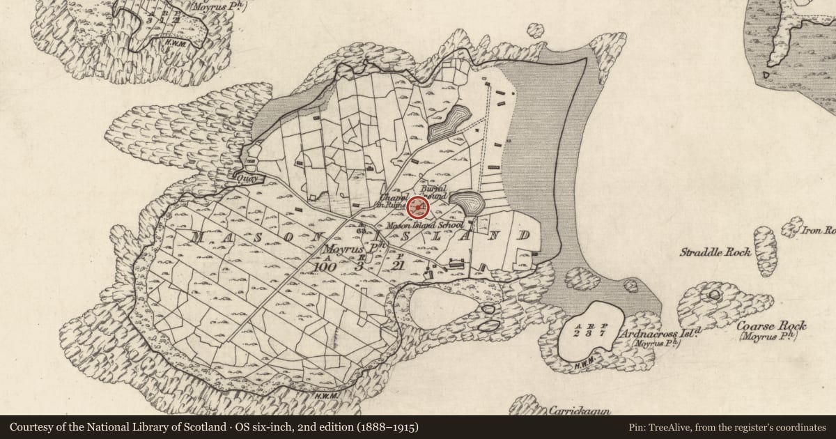 Ordnance Survey six-inch map, 2nd edition (1888–1915) covering the location of Enclosure, Oileán Máisean, County Galway, with a pin at the register's coordinates