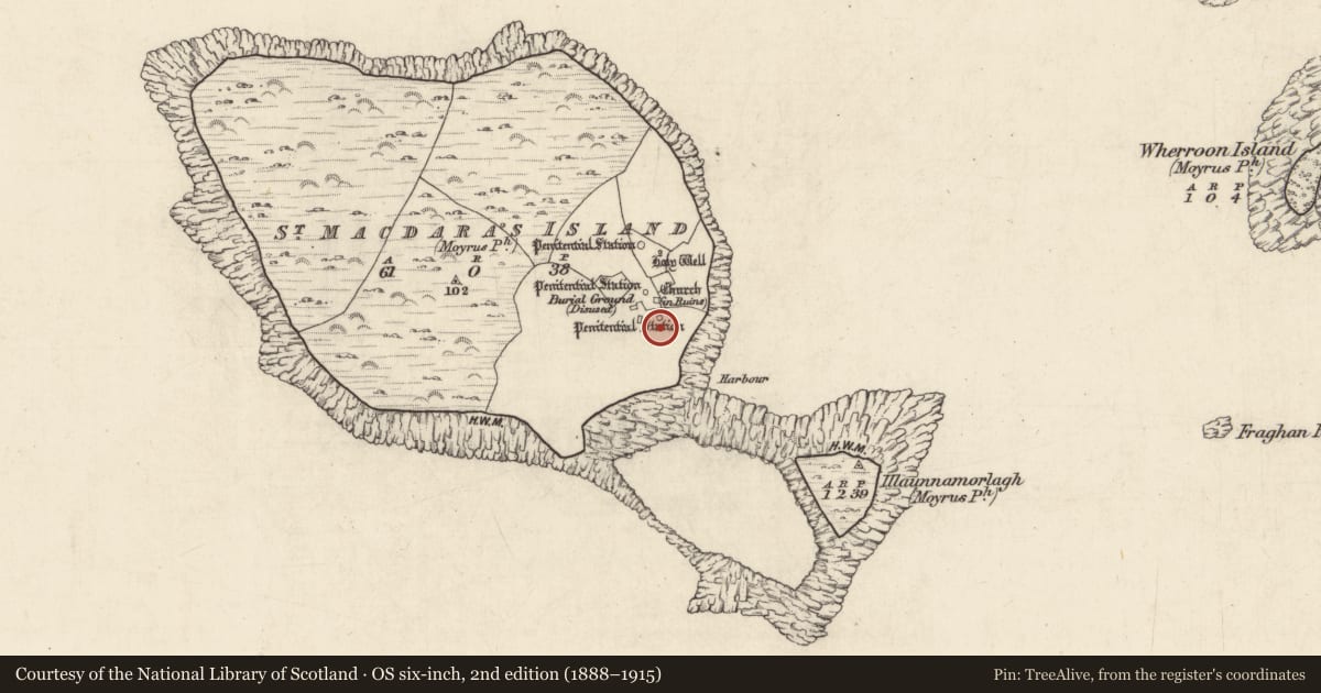 Ordnance Survey six-inch map, 2nd edition (1888–1915) covering the location of Leacht, Cruach Na Cara, County Galway, with a pin at the register's coordinates